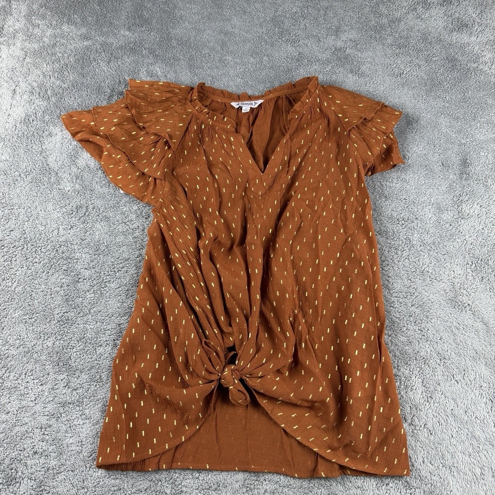 Nanette Lepore Top Womens Medium Orange Ruffle Flutter Short Sleeve